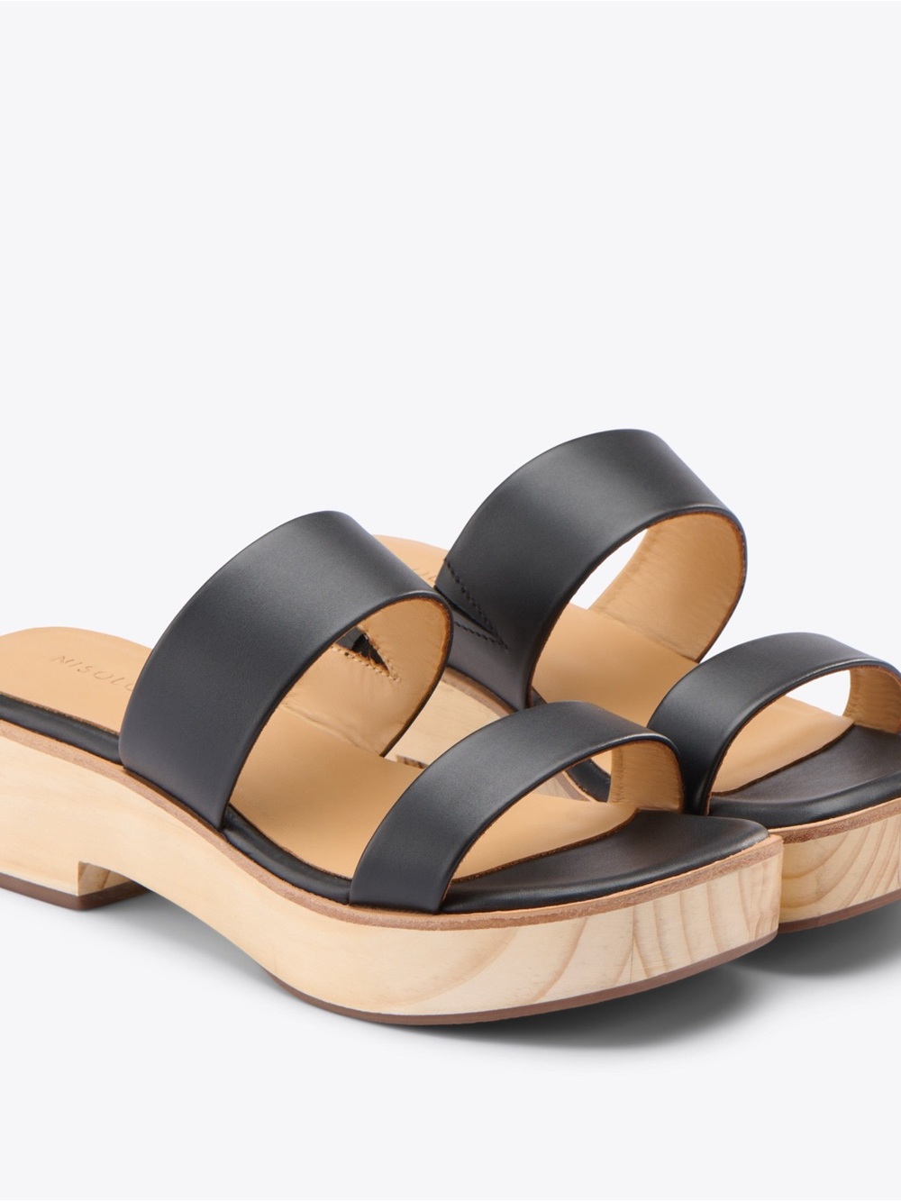Nisolo Ellie Black Double-Strap Leather Clog Mules